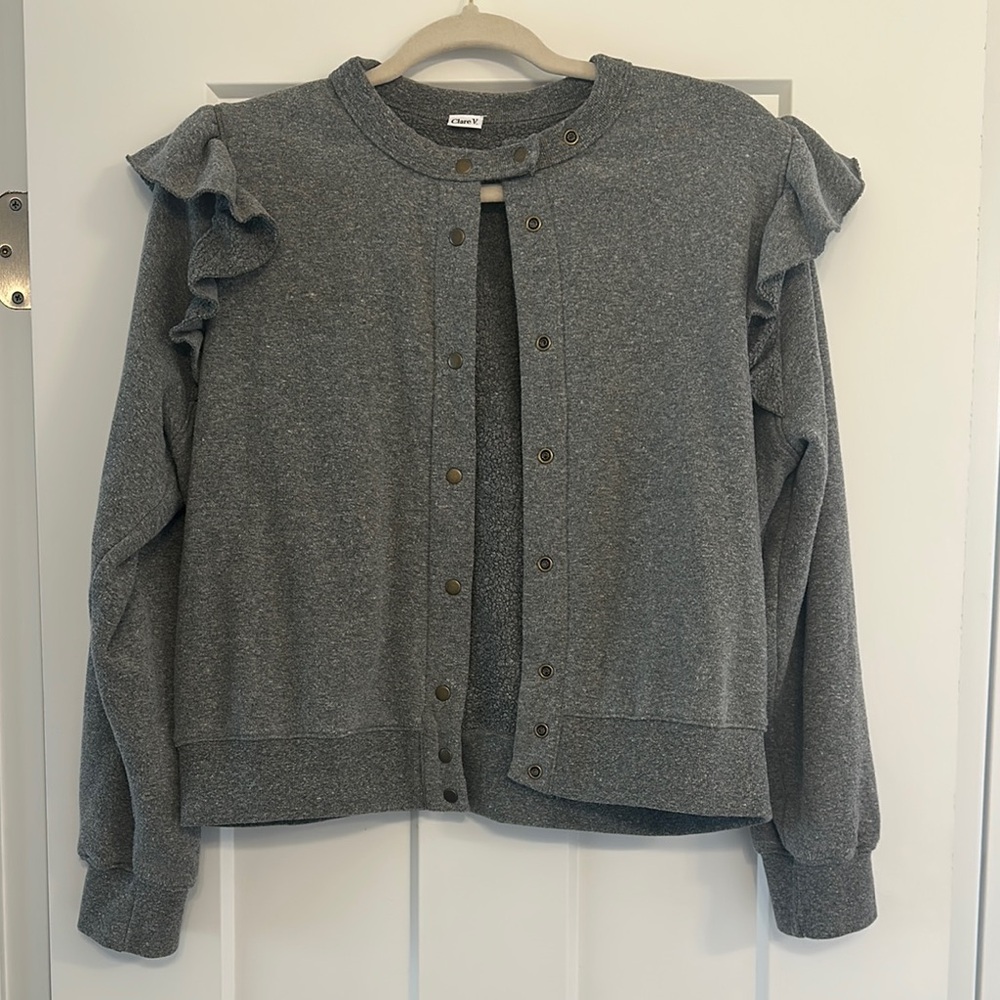 Clare V Gray Ruffle Sweatshirt